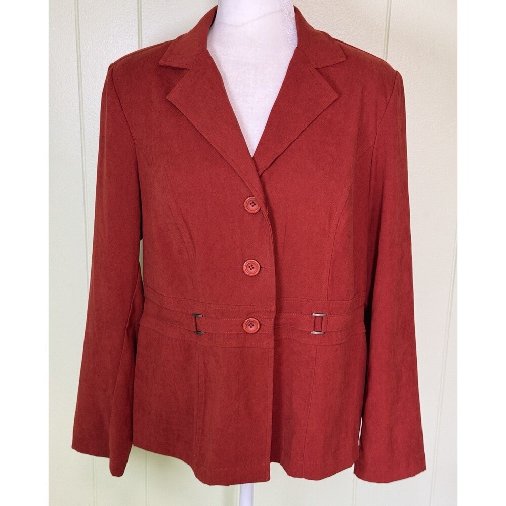 Vintage Elementz Orange Faux Suede‎ Jacket Blazer Office Classic Tailored Sz Lg